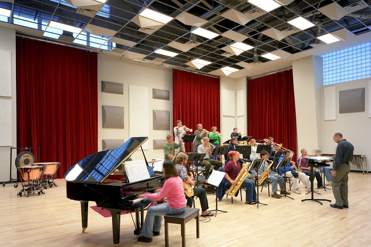 Students pictured rehearsing in Runyan Rehearsal Hall